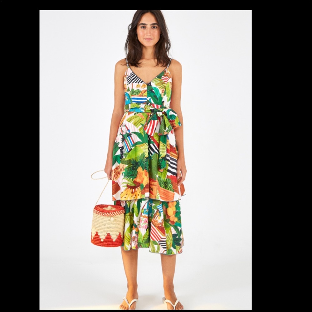 Farm Rio Tropical Fair Midi Dress- Multi L